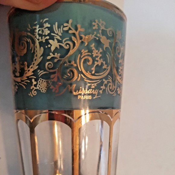 2 Moroccan Tea Glasses Missary Paris Green and Gold Juice Paisley - Picture 10 of 12